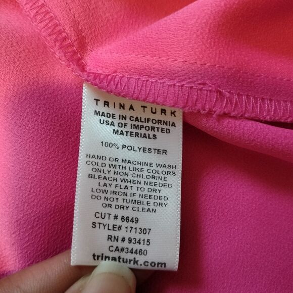 Trina Turk Flowy Hot Pink Keyhole Pink High Low Floramaria Dress Sz 6 - Picture 4 of 7